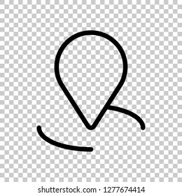 label or pin map on circle target, outline linear icon. Black symbol on transparent background