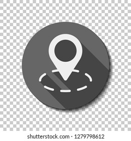 label or pin map on circle target, simple business icon. flat icon, long shadow, circle, transparent grid. Badge or sticker style