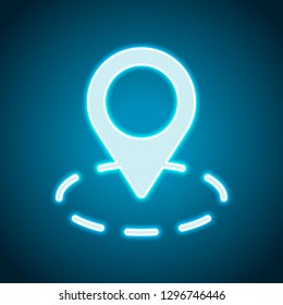 label or pin map on circle target, simple business icon. Neon style. Light decoration icon. Bright electric symbol