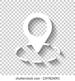 label or pin map on circle target, simple business icon. White icon with shadow on transparent background