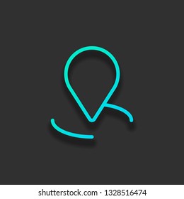 label or pin map on circle target, outline linear icon. Colorful logo concept with soft shadow on dark background. Icon color of azure ocean