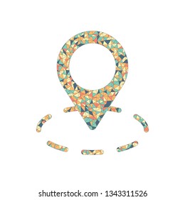 label or pin map on circle target, simple business icon. Colored mosaic with polygons