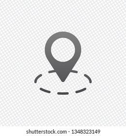 label or pin map on circle target, simple business icon. On grid background