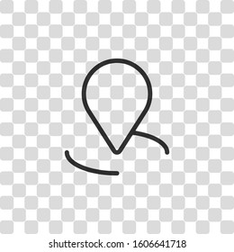 label or pin map on circle target, outline linear icon. Black symbol on transparency grid