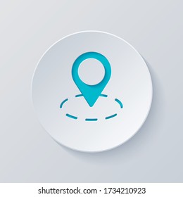label or pin map on circle target, simple business icon. Cut circle with gray and blue layers. Paper style