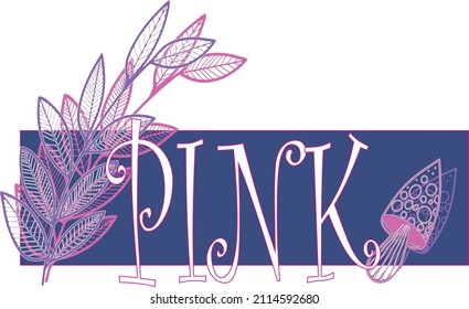 The label in pink, violet, and white