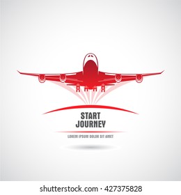 Label With The Plane Taking Off. Vector.