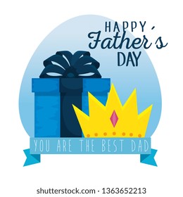 label with present and crown to fathers day