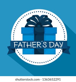 label with present and ribbon bow to fathers day