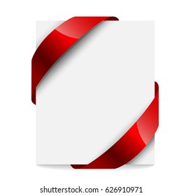 Label, price tag with a red ribbon on white background. Vector illustration.