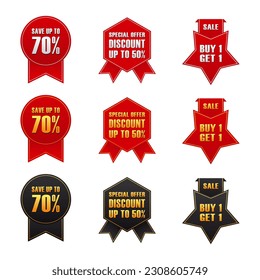 label or price tag set bundle for product in red, black and golden color