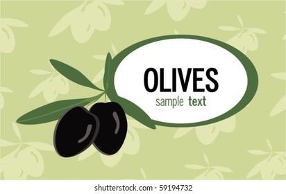 Label for product. Black olives