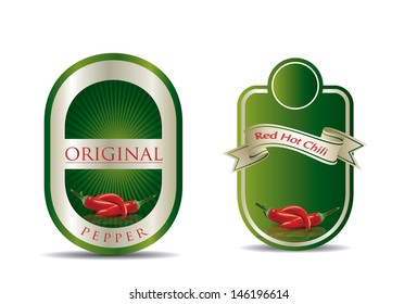 Label for a product (chili sauce) with photo-realistic vector illustration of vegetables. 