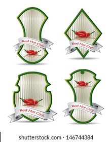 Label for a product (chili sauce) with photo-realistic vector illustration of vegetables. 