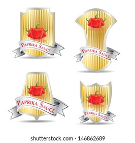 Label for a product (ketchup, sauce) with photo-realistic vector illustration of vegetables. 