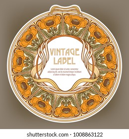 Label for products or cosmetics in art nouveau style, vintage, old, retro style. Stock vector illustration.
