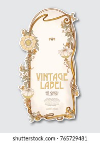 Label for products or cosmetics in art nouveau style, vintage, old, retro style.
Stock vector illustration.