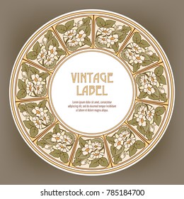 Label for products or cosmetics in art nouveau style, vintage, old, retro style.
 Stock vector illustration.