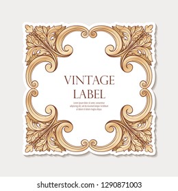 Label for products or cosmetics in In rococo style, in renaissance style, in baroque style, vintage, old, retro style. Stock vector illustration.