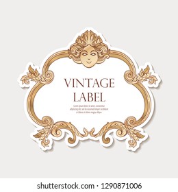 Label for products or cosmetics in In rococo style, in renaissance style, in baroque style, vintage, old, retro style. Stock vector illustration.