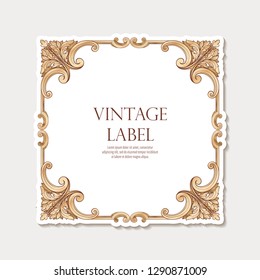 Label for products or cosmetics in In rococo style, in renaissance style, in baroque style, vintage, old, retro style. Stock vector illustration.