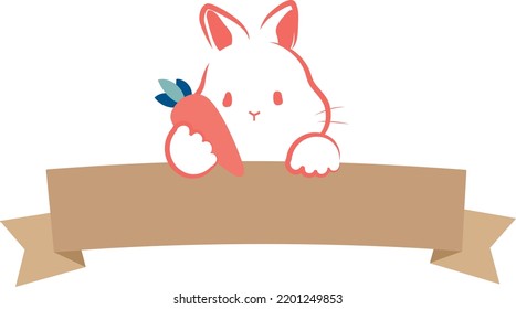 Label of a rabbit holding a carrot and a ribbon