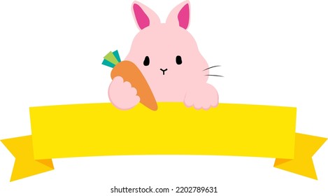 Label of a rabbit holding a carrot and a ribbon