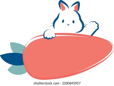 Label of a rabbit waving with a carrot