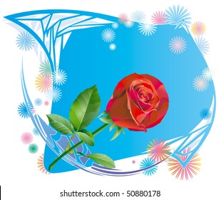 Label with red rose, fantasy