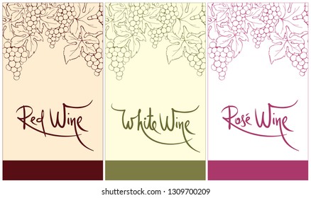 Label for red, white and rose wine. Vector illustration, set floral design element