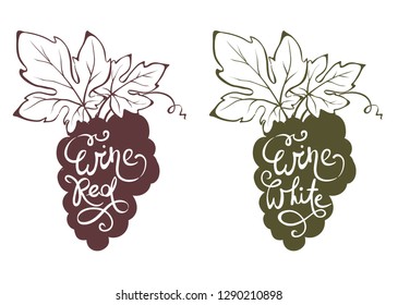 Label for red and white wine -- set. Vector illustration, floral design element