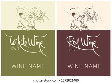 Label for red and white wine -- set. Vector illustration, modern design element