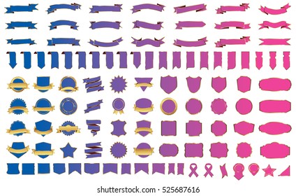 Label ribbon banner blue vector christmas background set with isolated fancy badge vintage sticker and decorative border icon. Festive colorful tag design award of gift  illustration collection