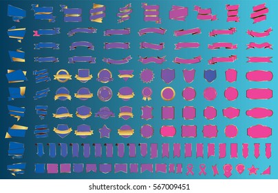 Label ribbon banner blue vector christmas background set with isolated fancy badge vintage sticker and decorative border icon. Festive colorful tag design award of gift  illustration collection