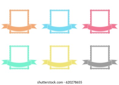 Label with ribbon banner. Colored sticker frame. Vector illustration isolated on white background