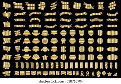 Label ribbon banner gold vector christmas background set with isolated fancy badge vintage sticker and decorative border icon. Festive colorful tag design award of gift  illustration collection