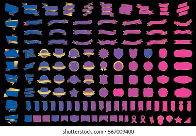 Label ribbon banner gold vector christmas background set with isolated fancy badge vintage sticker and decorative border icon. Festive colorful tag design award of gift  illustration collection