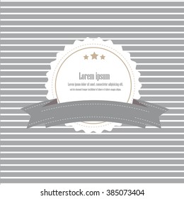 label with ribbon on stripe background.