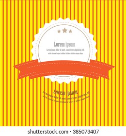 label with ribbon on stripe background.