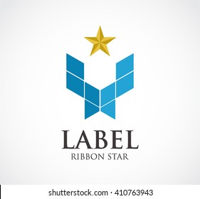 Label ribbon of star abstract vector and logo design or template award business icon of company identity symbol concept