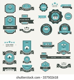 Label And Ribbon template design  set black and blue color