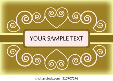 label with ribbon and text on a gold background with a pattern of curls