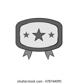 Label with ribbons icon in black monochrome style isolated on white background. Design symbol. Vector illustration