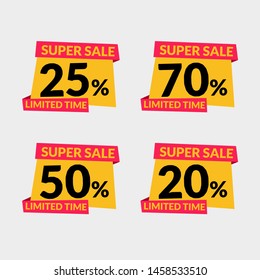 label sale banner for web and mobile promotion, 25% off banner, 50%, 70%, 35% sale banner. discount banner vektor