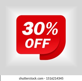 Label sale of special offer. Red promo sticker of discount. Icon tag for retail. Red label for sale 30. Special offer sticker for retail, shop, business, advertising. vector eps10