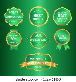 Label sale vintage premium vector collection with green and gold color, various types of premium sale frame badge , perfect for your sales product, vector illustration of EPS 10.