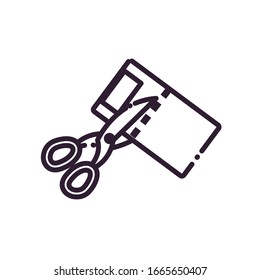 label with scissor line style icon design of shopping commerce market store shop retail buy paying banking and consumerism theme Vector illustration