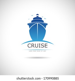 Label with sea cruise liner. Vector.