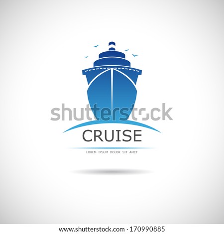 Label with sea cruise liner. Vector.