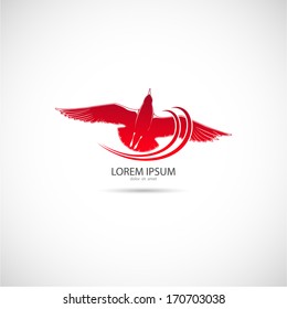 Label with the seagull. Vector illustration.